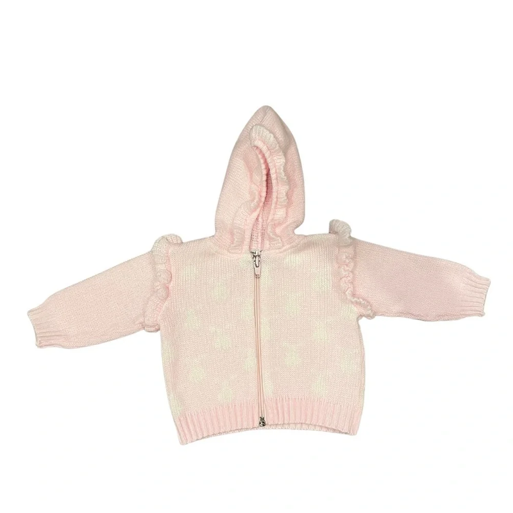 Vintage Friemanit knit white & pink bunny zip up jacket - size 9 month